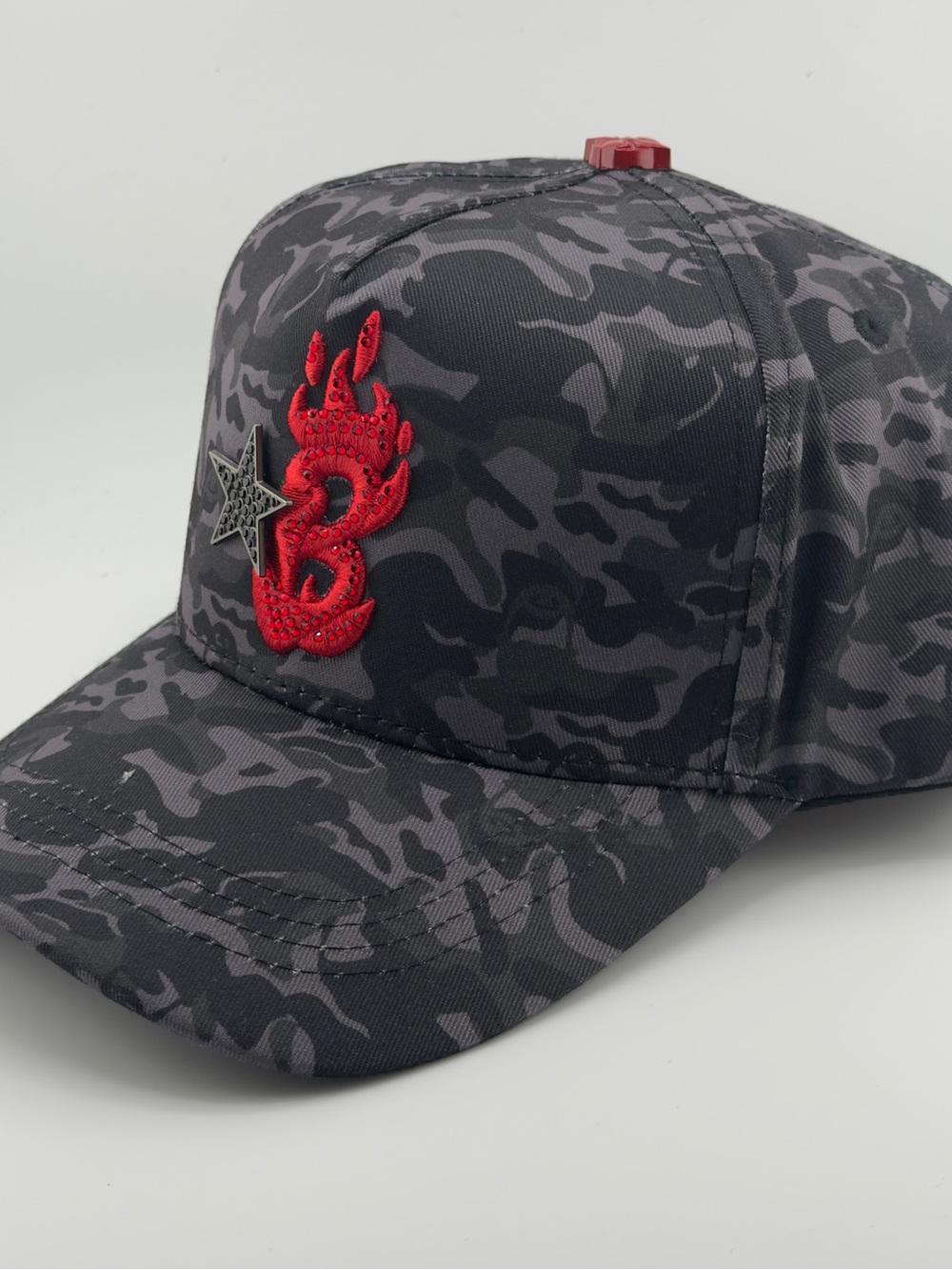 Men's Gray Camo barbas Baseball Cap with Red Flame Patch